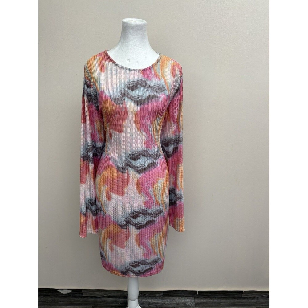 SHEIN Curve Women’s Bodycon Dress Long Sleeve 3XL Pullover Abstract Sheer